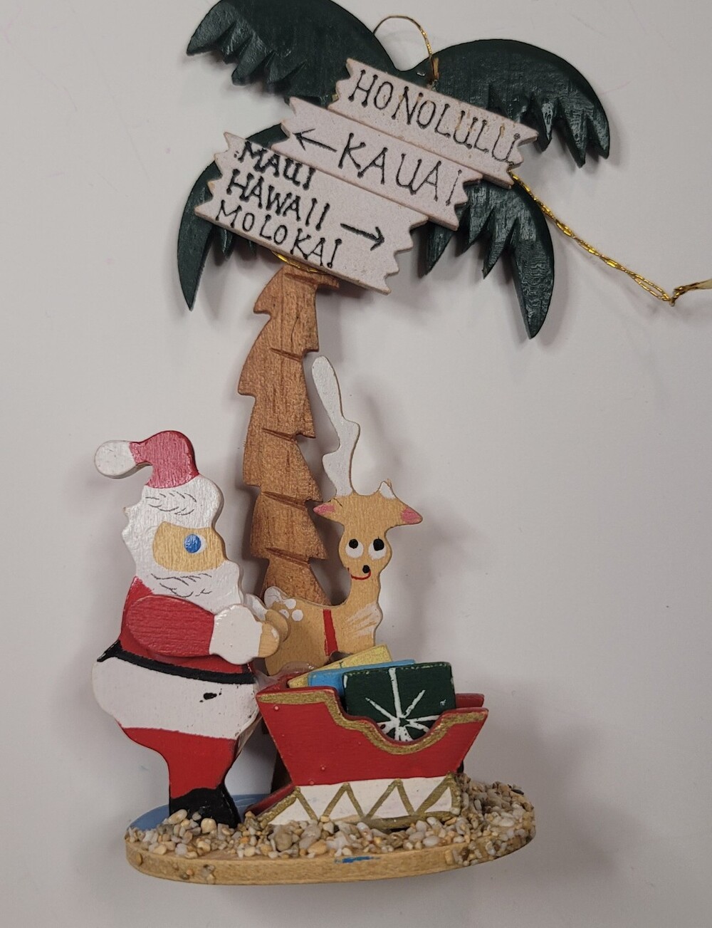 Vintage Emgee Hawaii Christmas Ornament 1983 Santa Reindeer Honolulu Kauai